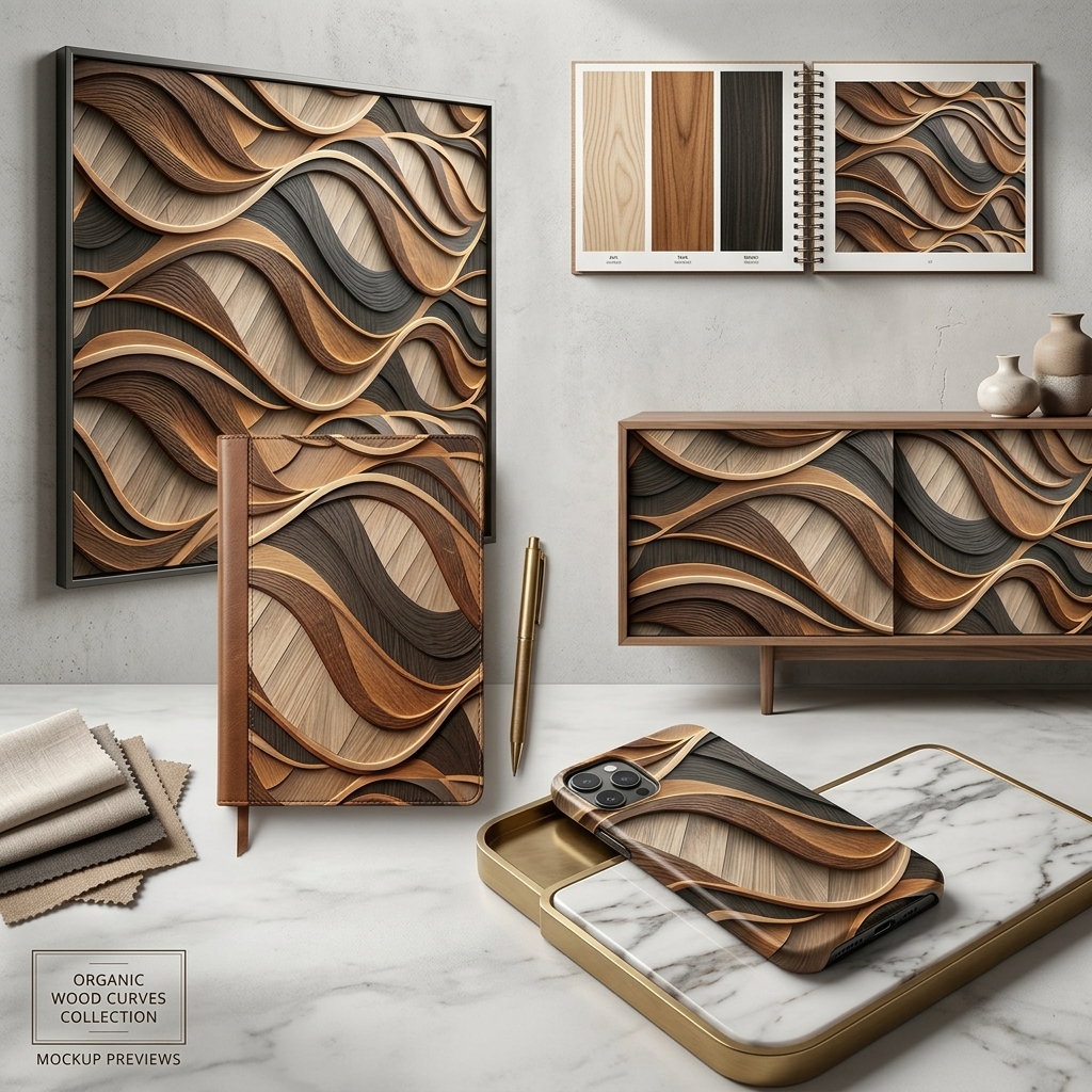 Luxury 3D Wood Grain Wave Seamless Pattern Abstract Layered Wall Panel Texture for Wallpaper and Prints