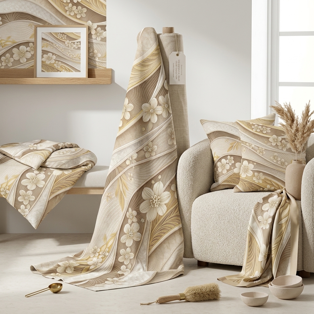 Luxury Cream Gold Floral Wave Seamless Pattern Elegant 3D Abstract Wallpaper Texture for Fabric and Prints