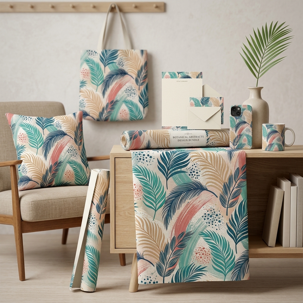 Tropical Palm Leaf Seamless Pattern Teal Coral Beige Botanical Wallpaper Texture for Fabric and Prints