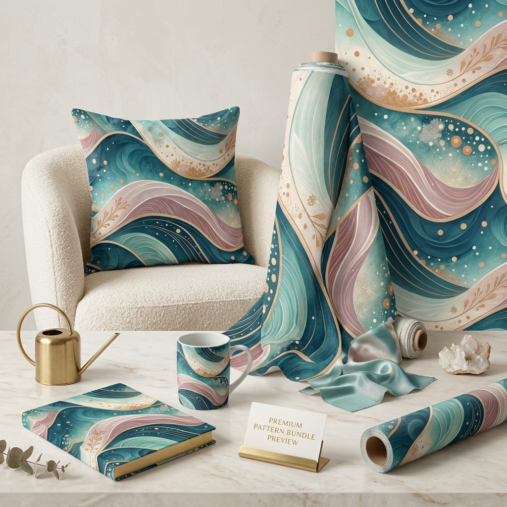 Teal Ocean Wave Seamless Pattern Abstract Coastal Wallpaper Texture for Fabric and Prints