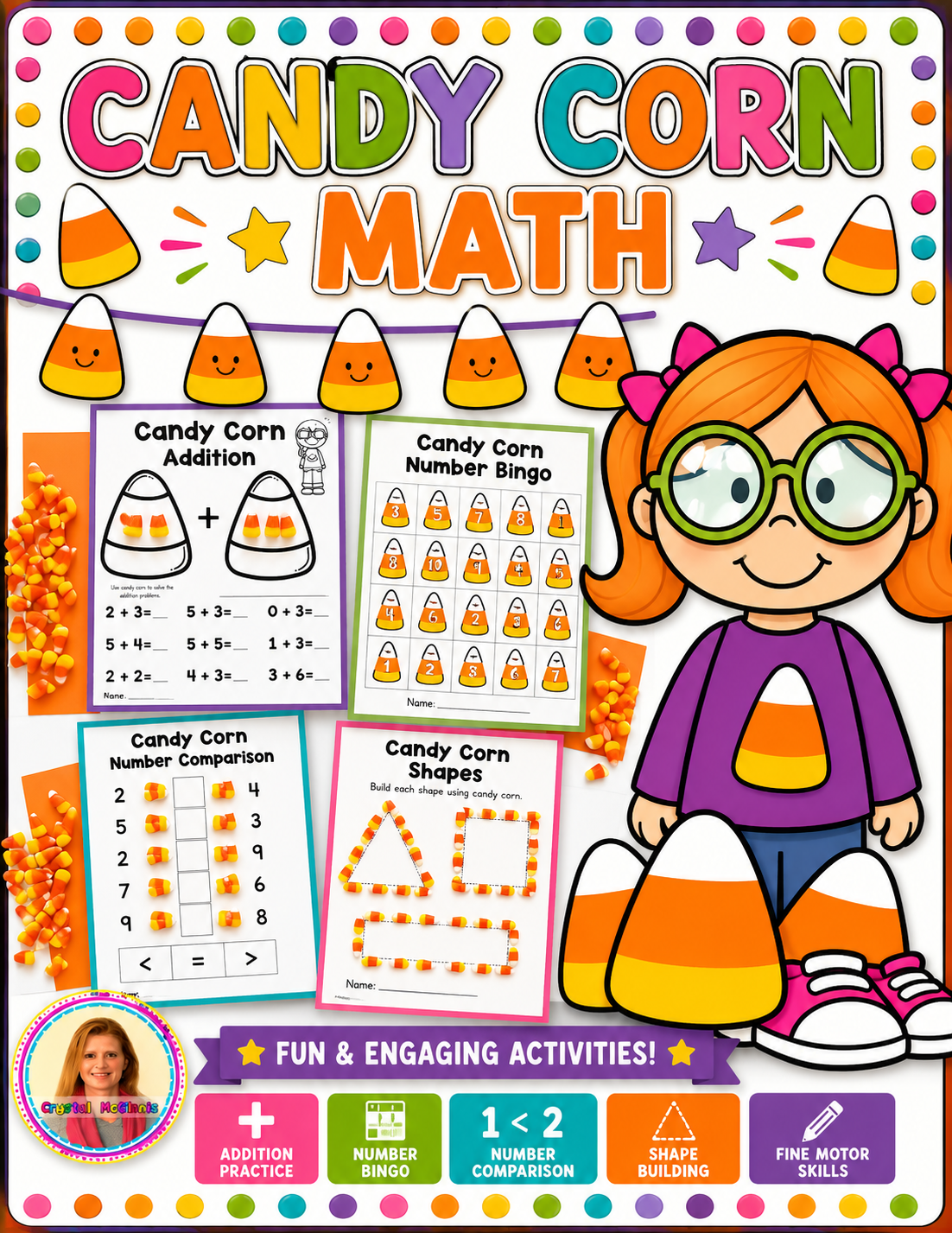 Candy Corn Fall Math Activities | Halloween Kindergarten Math Centers & Worksheets