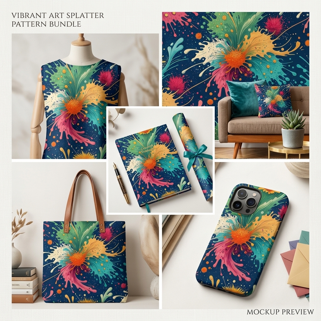 Colorful Paint Splash Floral Seamless Pattern Abstract Flower Wallpaper Texture for Fabric and Prints