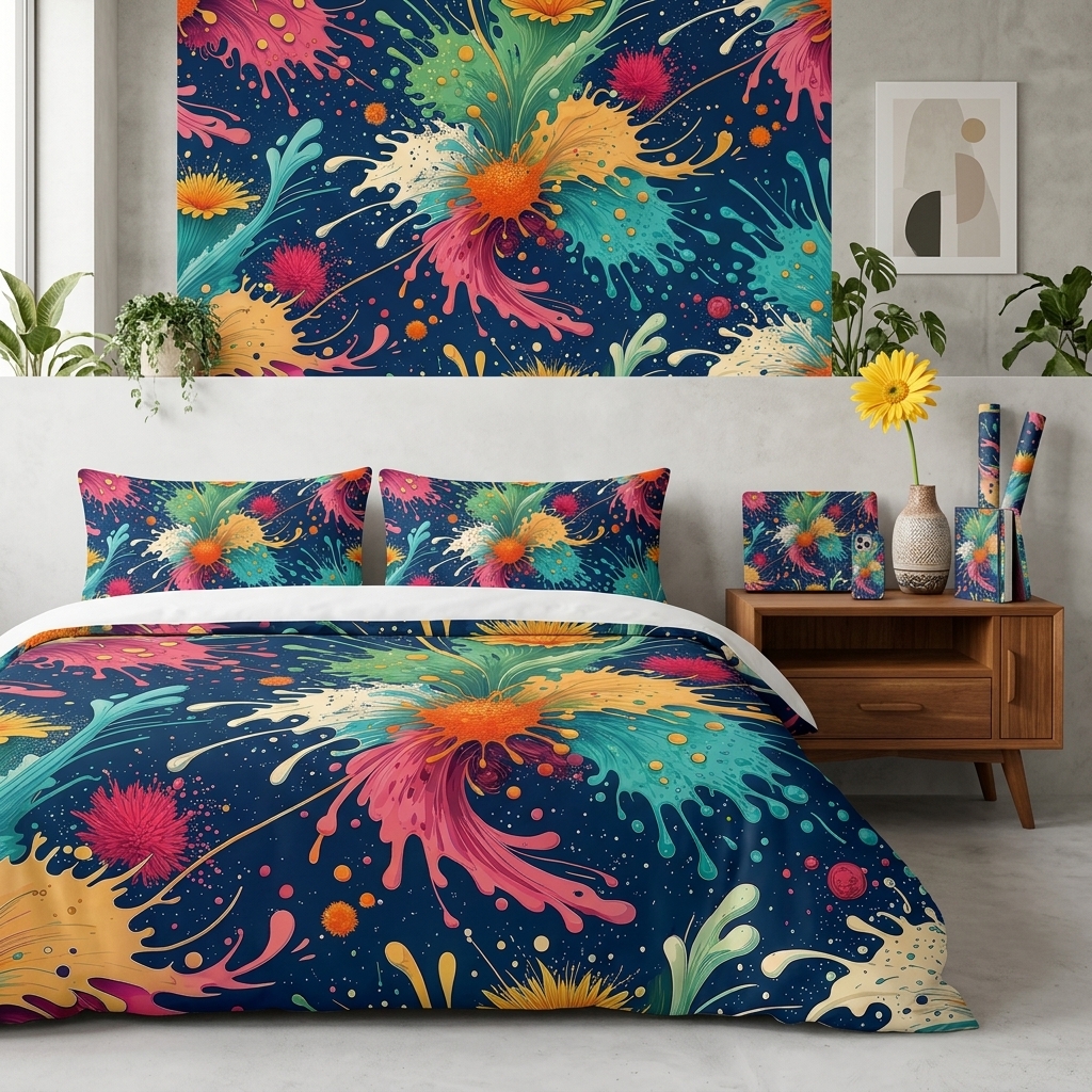 Colorful Paint Splash Floral Seamless Pattern Abstract Flower Wallpaper Texture for Fabric and Prints