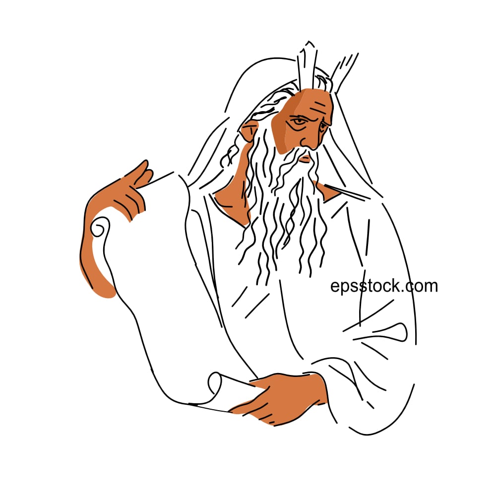 Portrait of Moses, color vector illustration
