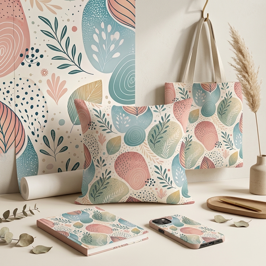 Pastel Botanical Leaf Seamless Pattern Abstract Minimal Nature Wallpaper Texture for Fabric and Prints