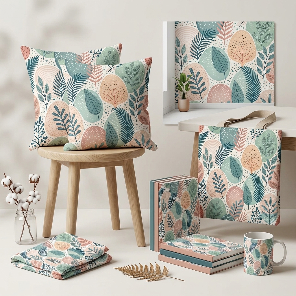 Pastel Botanical Leaves Seamless Pattern Abstract Nature Wallpaper Texture for Fabric and Prints