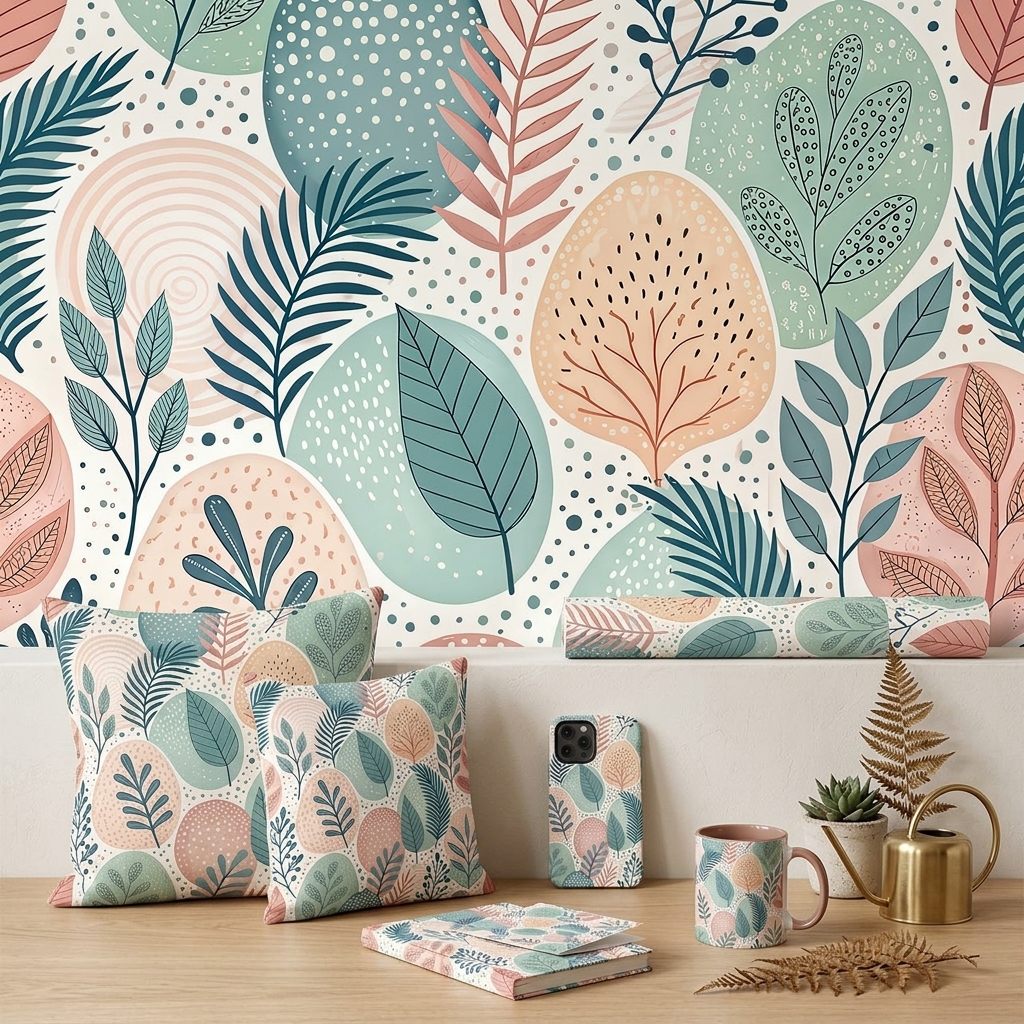 Pastel Botanical Leaves Seamless Pattern Abstract Nature Wallpaper Texture for Fabric and Prints