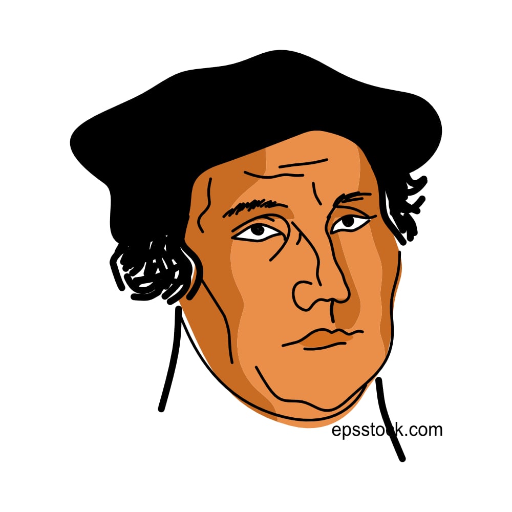 Martin Luther portrait, color vector illustration