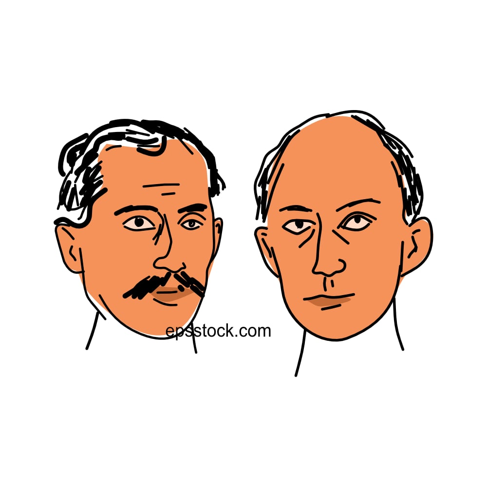 Orville and Wilbur Wright portrait, color vector illustration