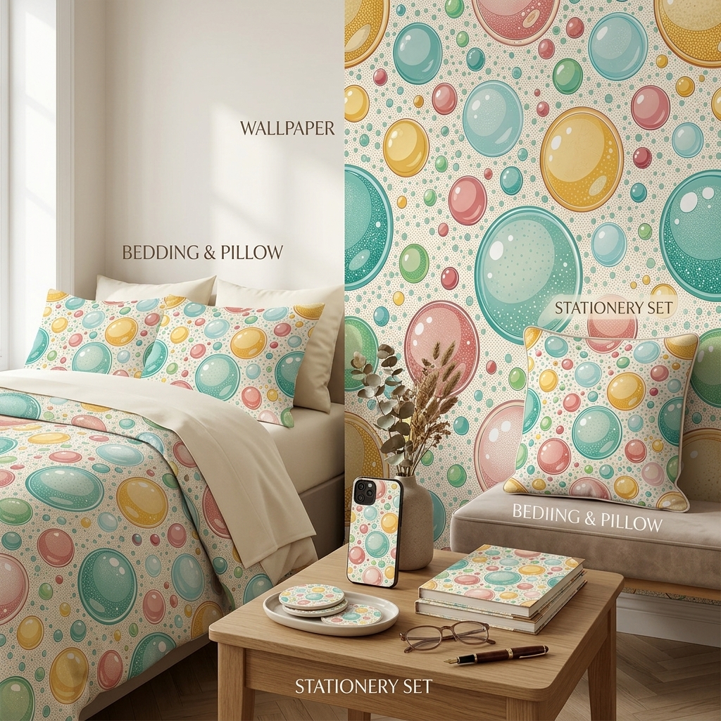 Colorful Bubble Seamless Pattern Pastel Glossy Circle Abstract Wallpaper Texture for Fabric and Prints