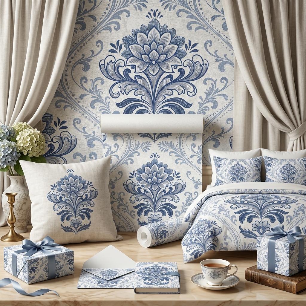 Blue Floral Damask Seamless Pattern Vintage Botanical Wallpaper Design for Fabric and Home Décor