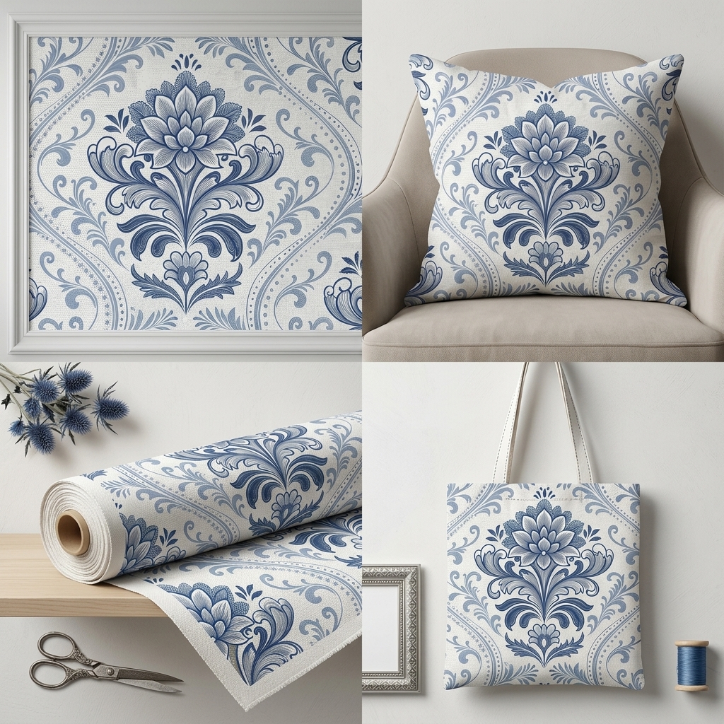 Blue Floral Damask Seamless Pattern Vintage Botanical Wallpaper Design for Fabric and Home Décor