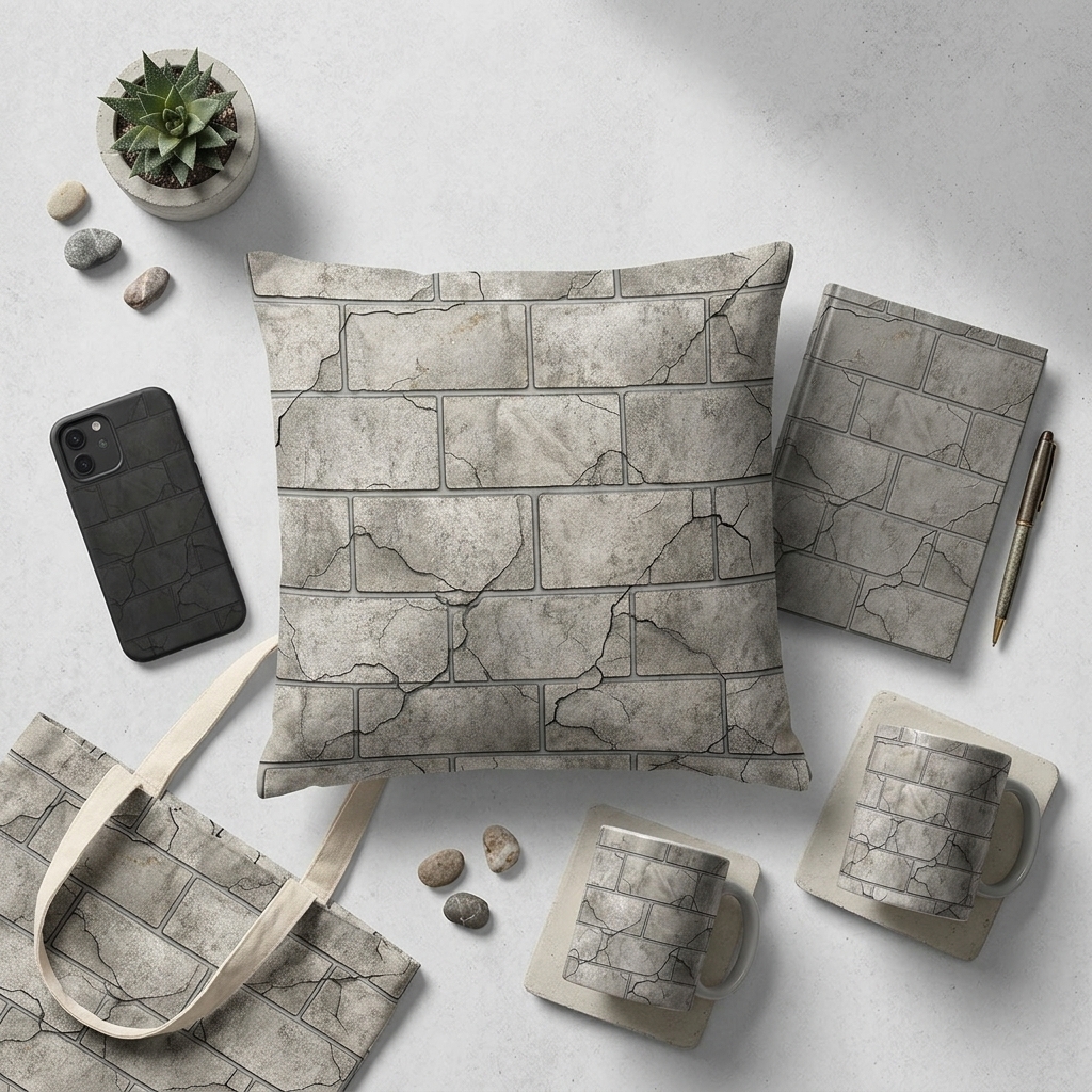 Cracked White Brick Wall Seamless Texture Grunge Concrete Tile Pattern for Wallpaper and 3D Backgrounds
