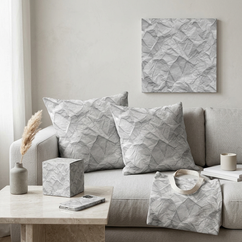 White Crumpled Paper Seamless Texture Wrinkled Paper Background for Wallpaper, Packaging and Digital Design