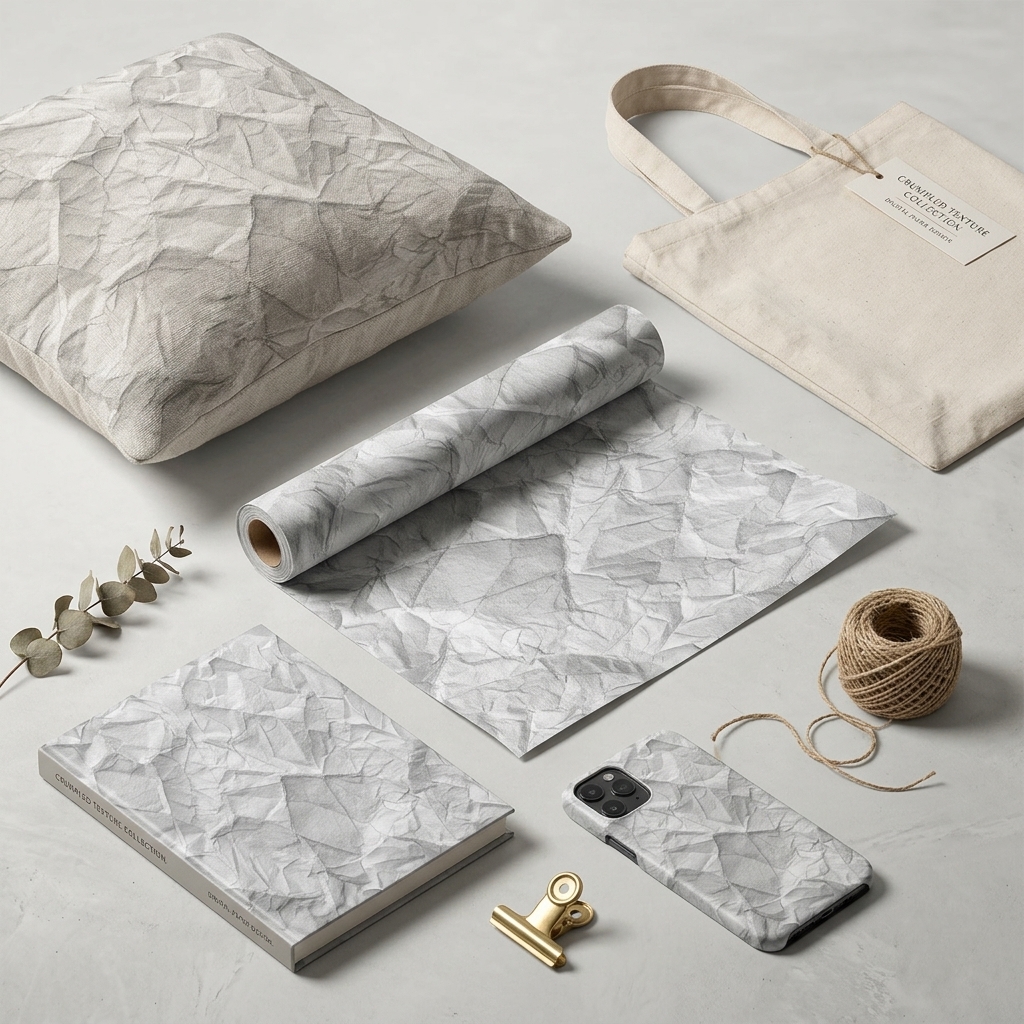 White Crumpled Paper Seamless Texture Wrinkled Paper Background for Wallpaper, Packaging and Digital Design