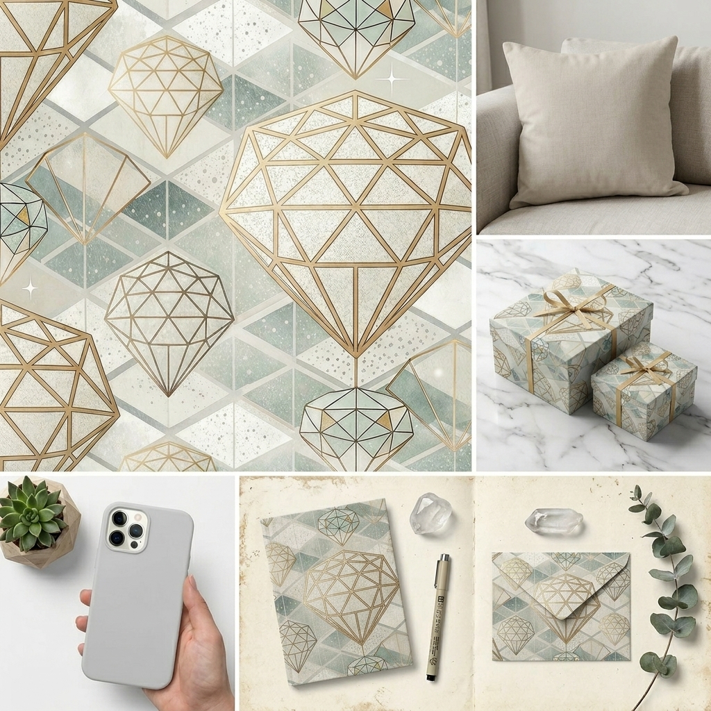 Gold Diamond Geometric Seamless Pattern Luxury Crystal Wallpaper Design for Fabric and Décor