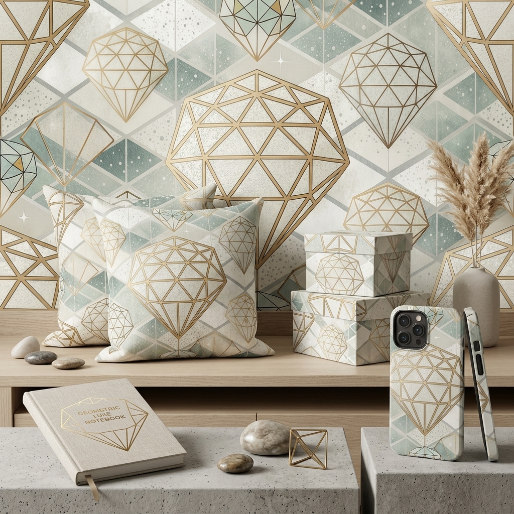 Gold Diamond Geometric Seamless Pattern Luxury Crystal Wallpaper Design for Fabric and Décor