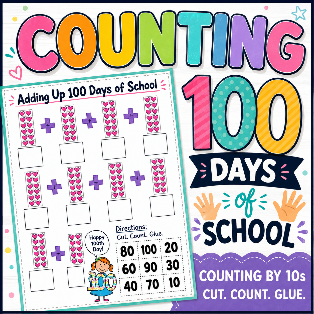 100 Days of School Math Activity | Count by 10s for Kindergarten & 1st Grade