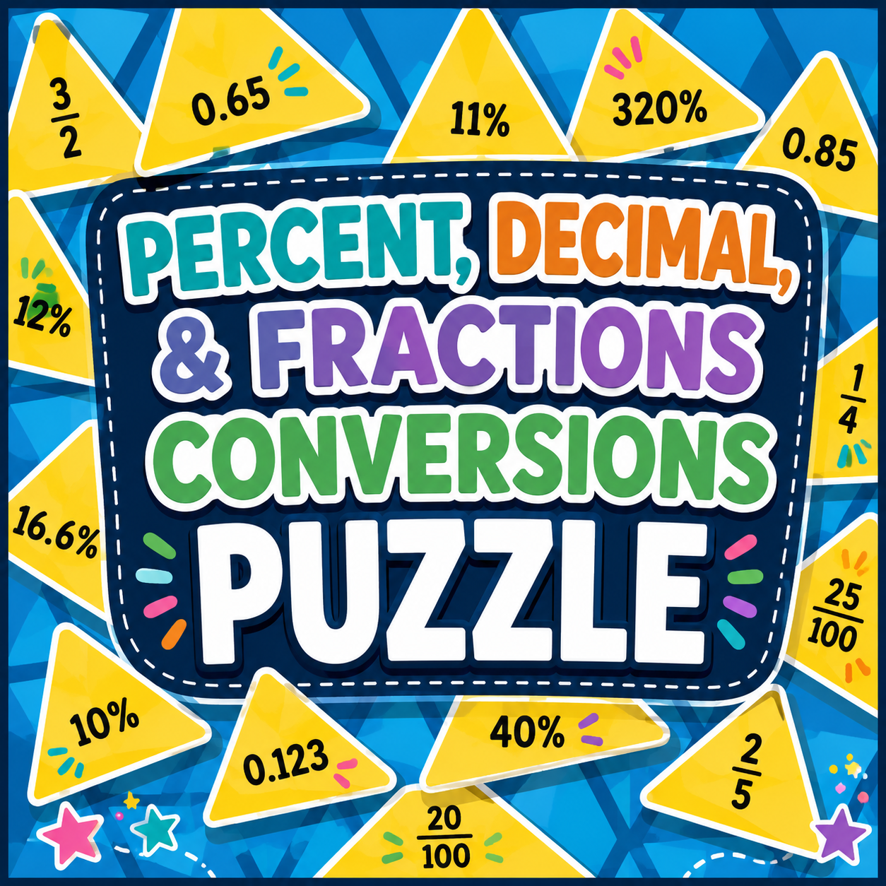 Percent, Decimal & Fraction Conversions Puzzle | Fun Math Activity Worksheets