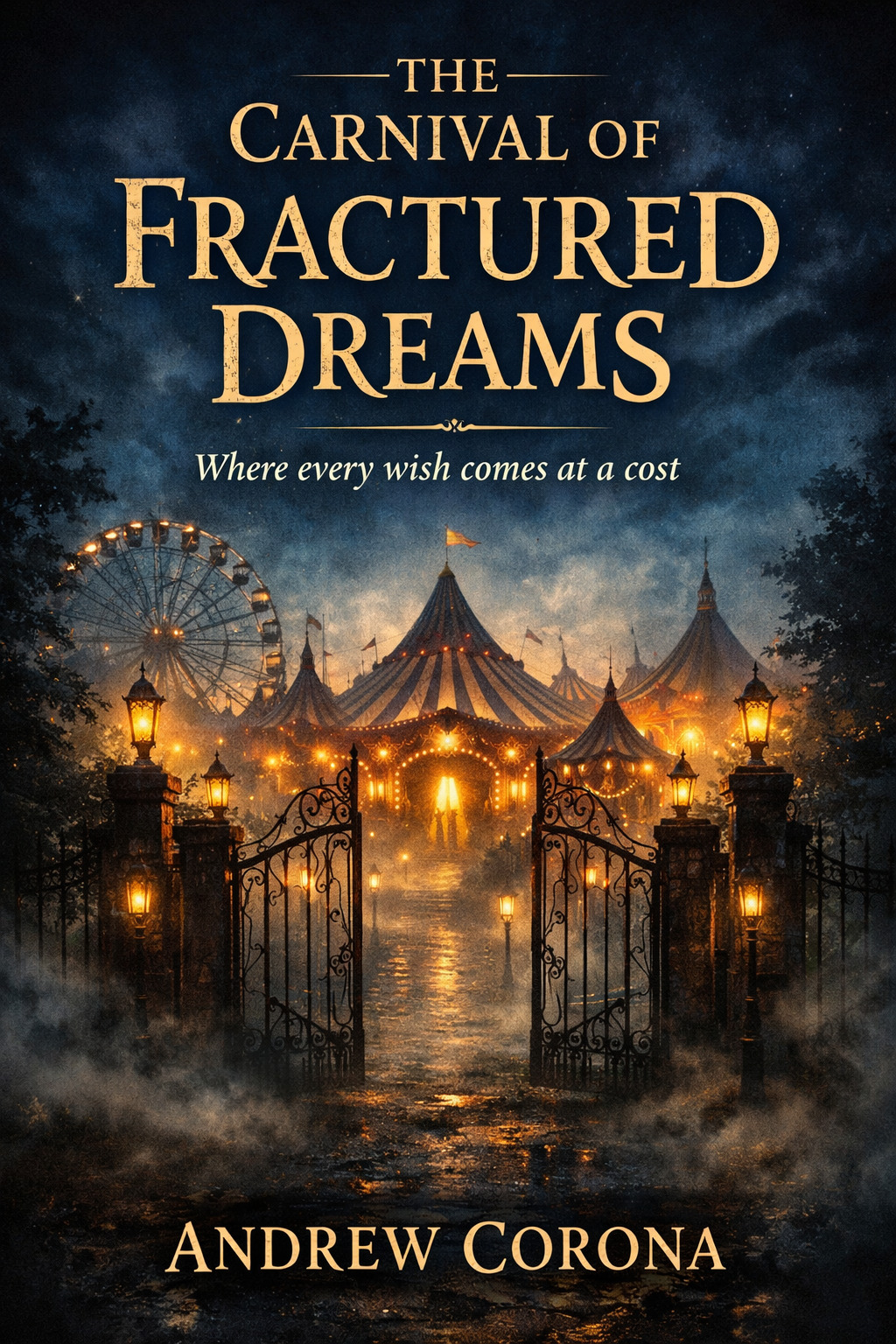 The Carnival of Fractured Dreams book cover — young adult fantasy by Andrew Corona, Blue Signal Press