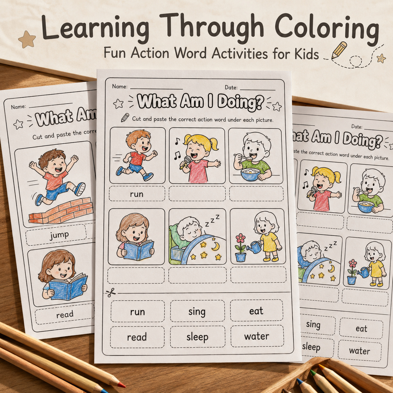 Action Words Made Easy! – 25 Printable Activities for Kids Ages 3–6 | PDF + PNG Bundle + 7 FREE Bonus Pages