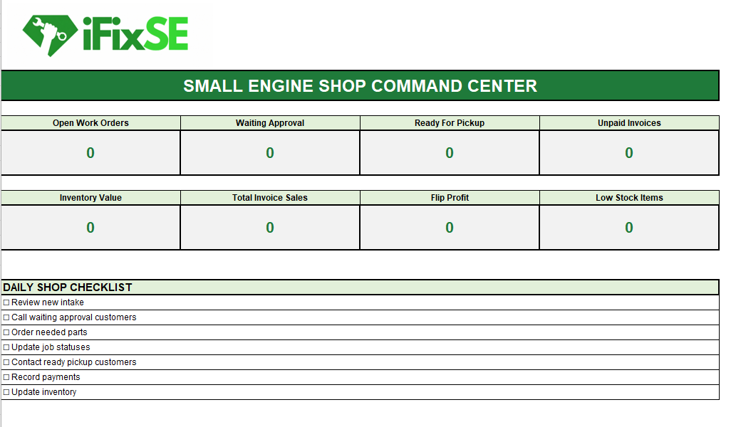 Snall Engine Invoice iFixSE Small Engine Repair & Flip Tracker | Excel Shop Management, Work ...