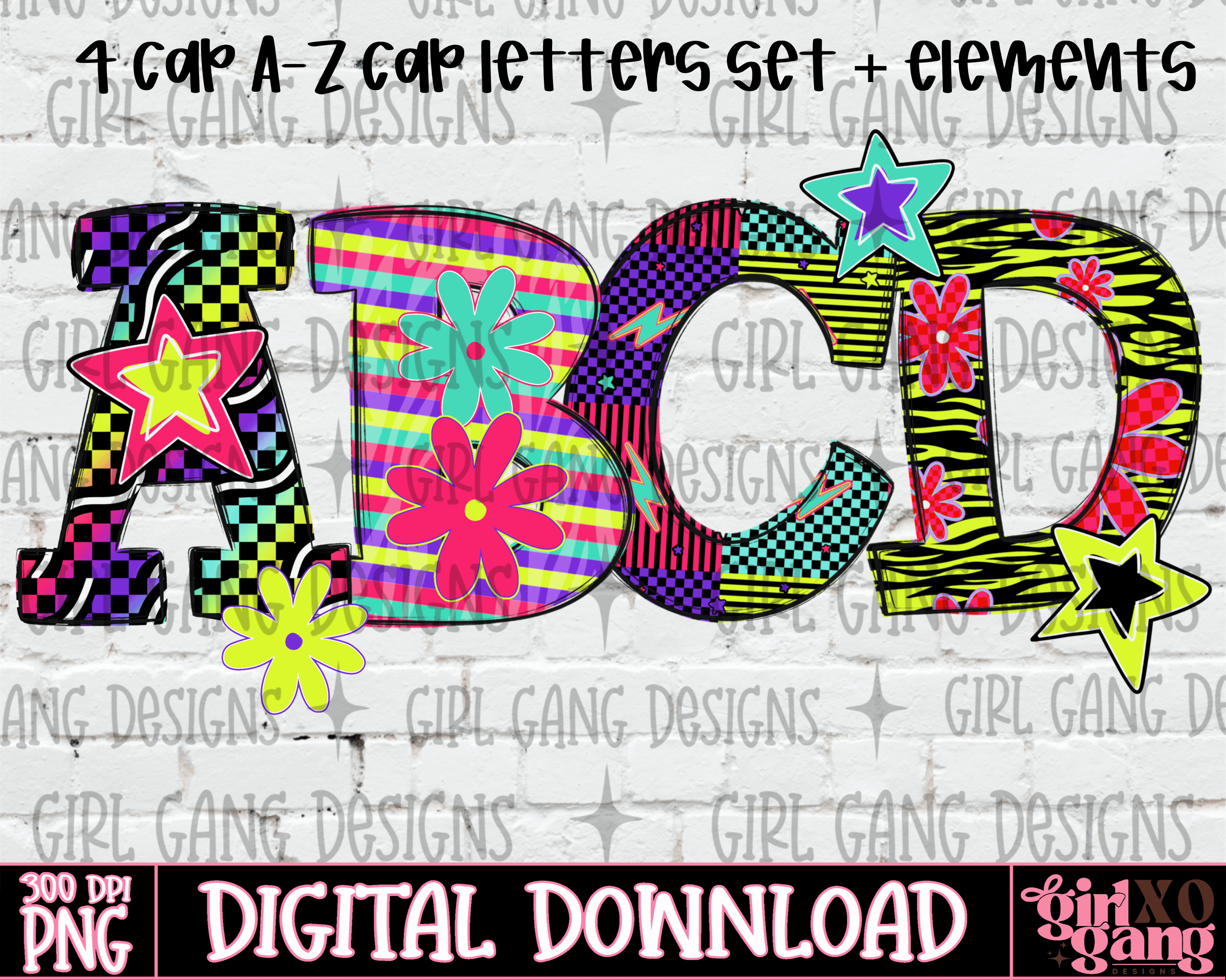 Alpha Check Designs Neon checks alpha 4 cap letter sets elements y2k alpha - Payhip
