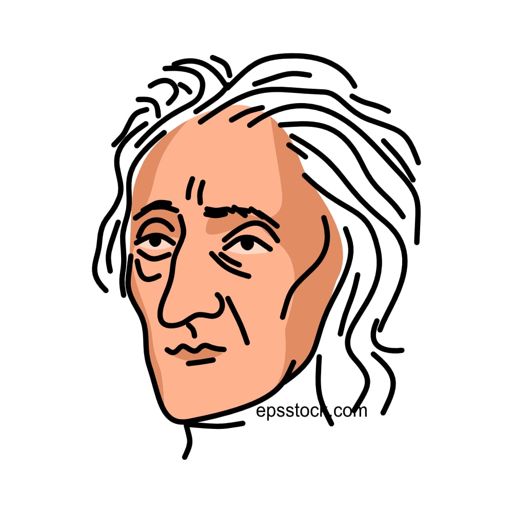 John Locke portrait, color vector illustration
