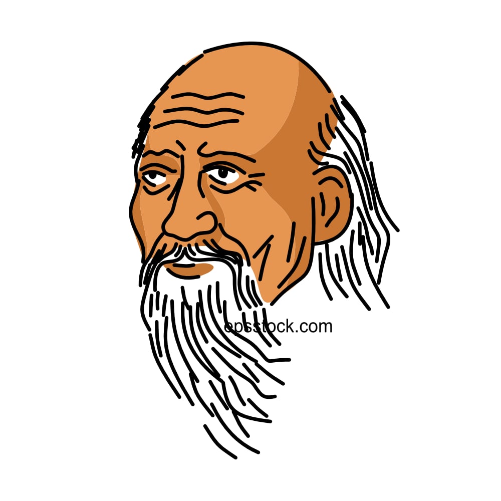 Lao Tzu portrait, color vector illustration