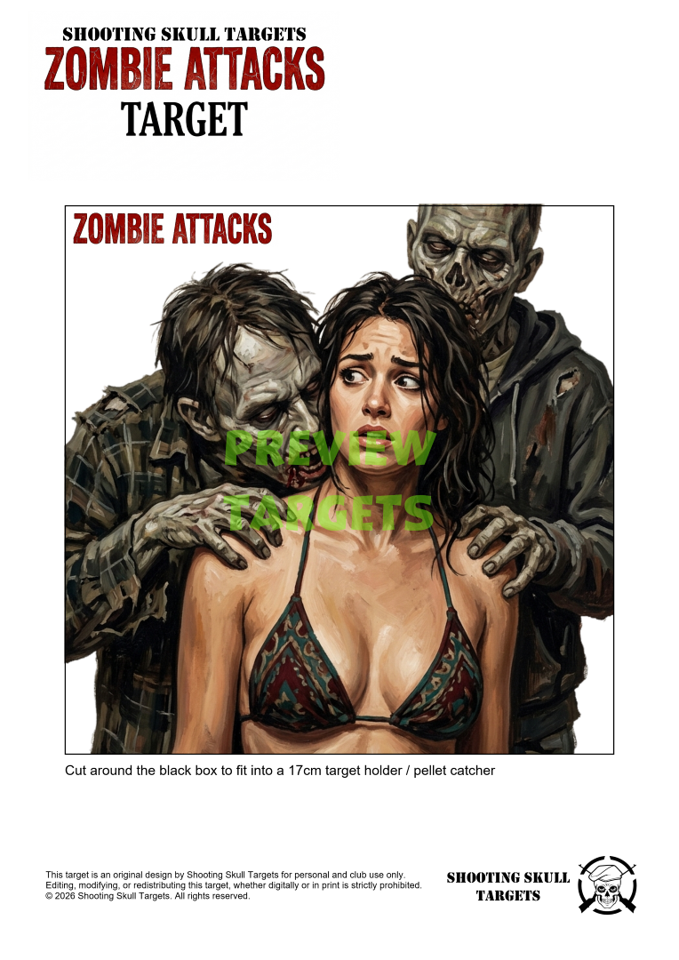 17cm Zombie Attacks colour airgun target without zones – limited edition artwork for airgun holders.