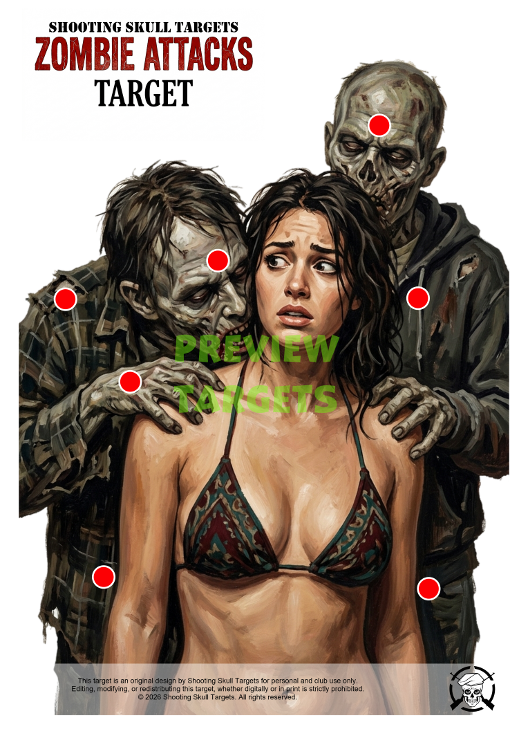 Zombie Attacks airgun target in full colour with precision target zones – limited edition PDF target.