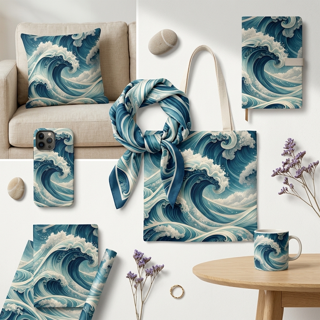 Ocean Wave Seamless Pattern Dark Teal Coastal Wallpaper Design for Fabric and Décor