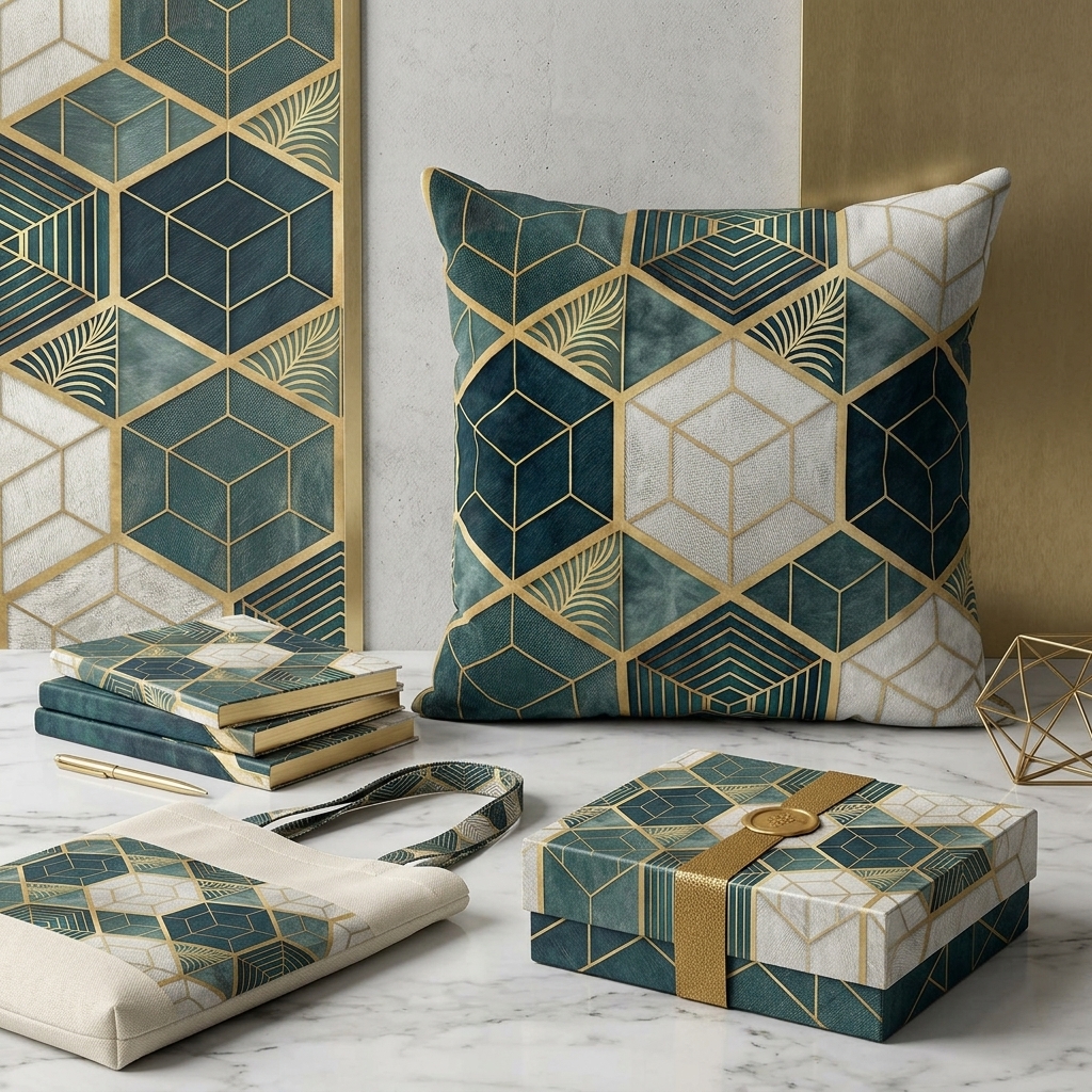 Luxury Geometric Hexagon Seamless Pattern Dark Teal Gold Wallpaper Design for Fabric and Décor