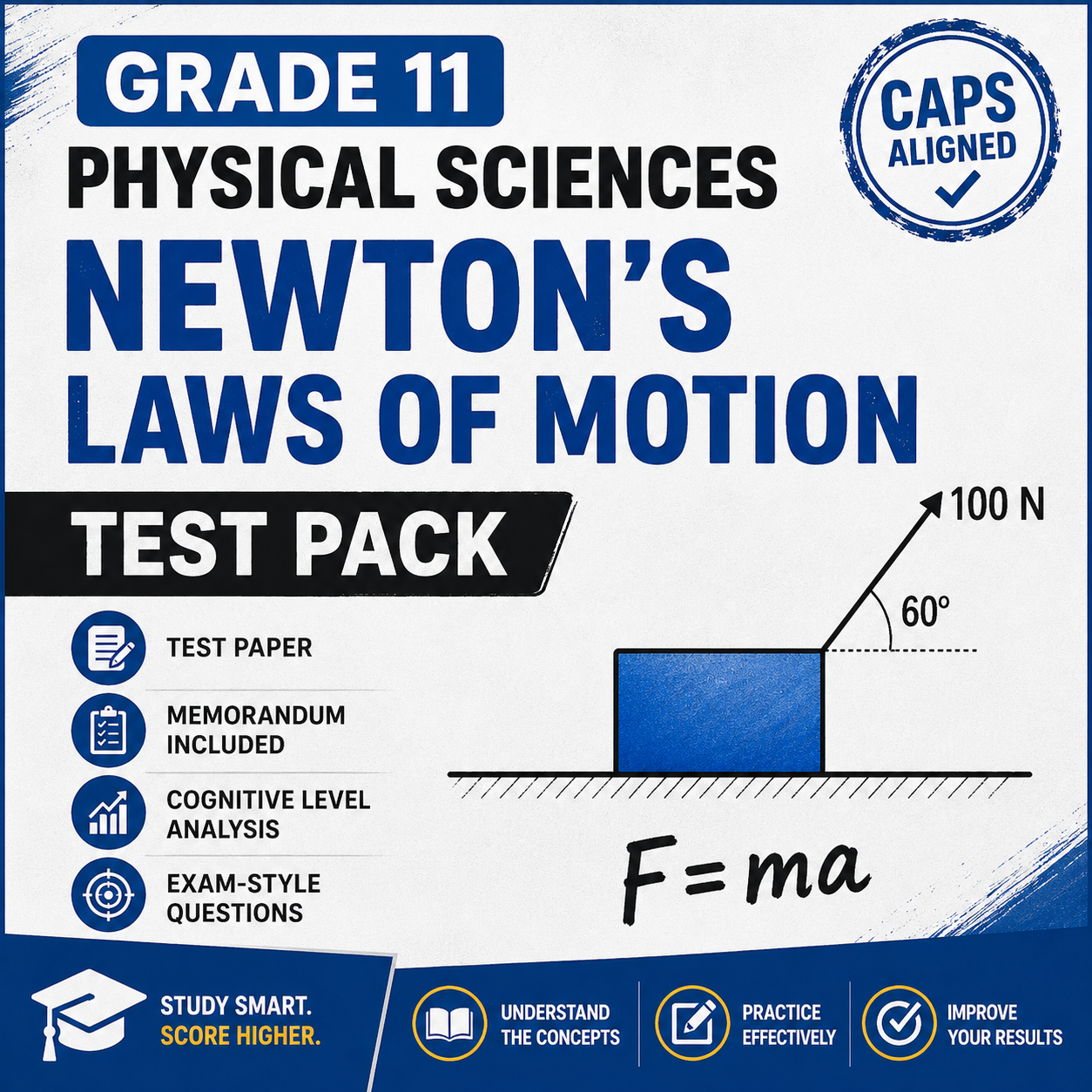 Grade 11 Physical Sciences Newton’s Laws of Motion Test Pack with memorandum and exam-style assessment questions