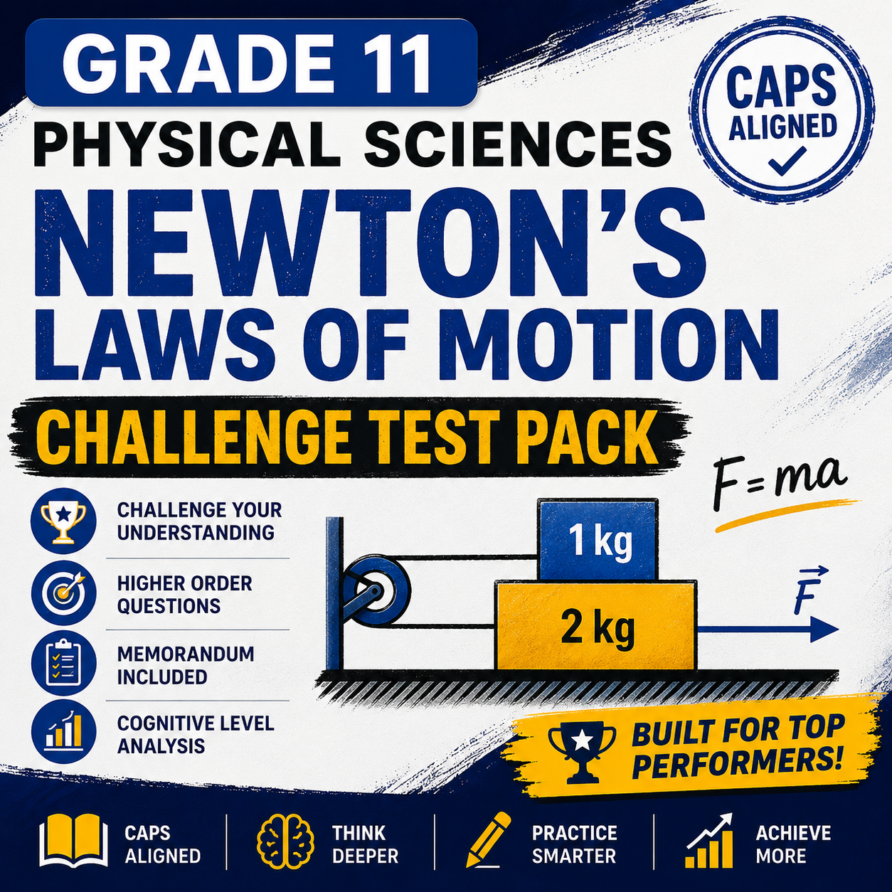 Grade 11 Physical Sciences Newton’s Laws of Motion Challenge Test Pack with higher-order exam questions and memorandum
