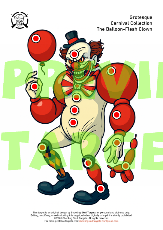 Grotesque Carnival Collection – The Balloon‑Flesh Clown printable airgun target