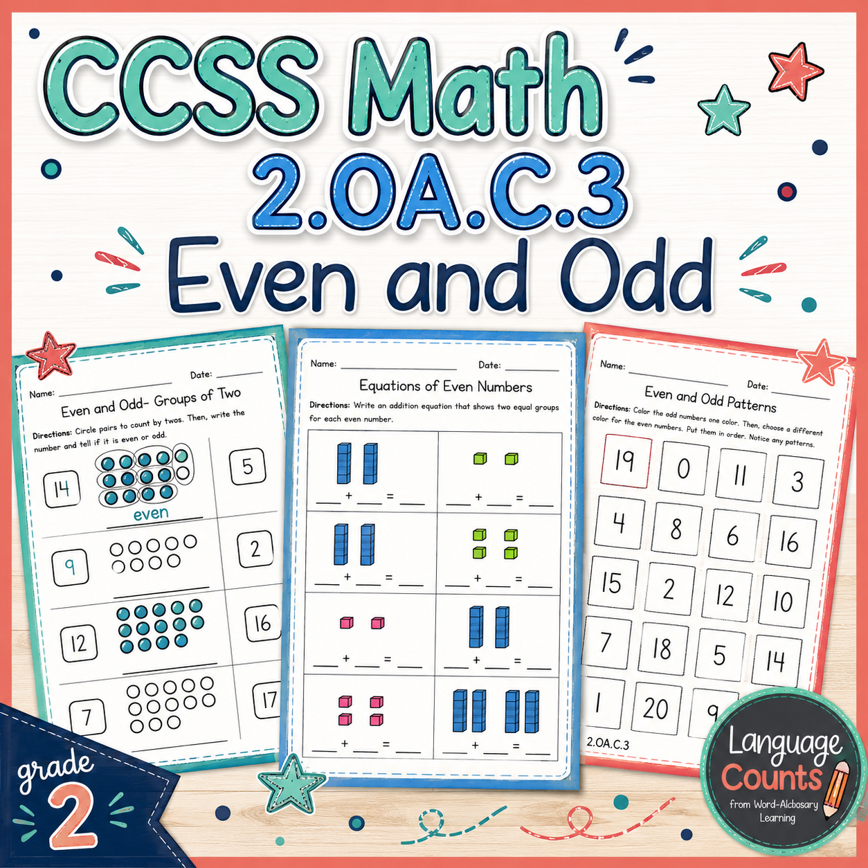 2nd Grade, Even and Odd Numbers- No Prep Practice Worksheets