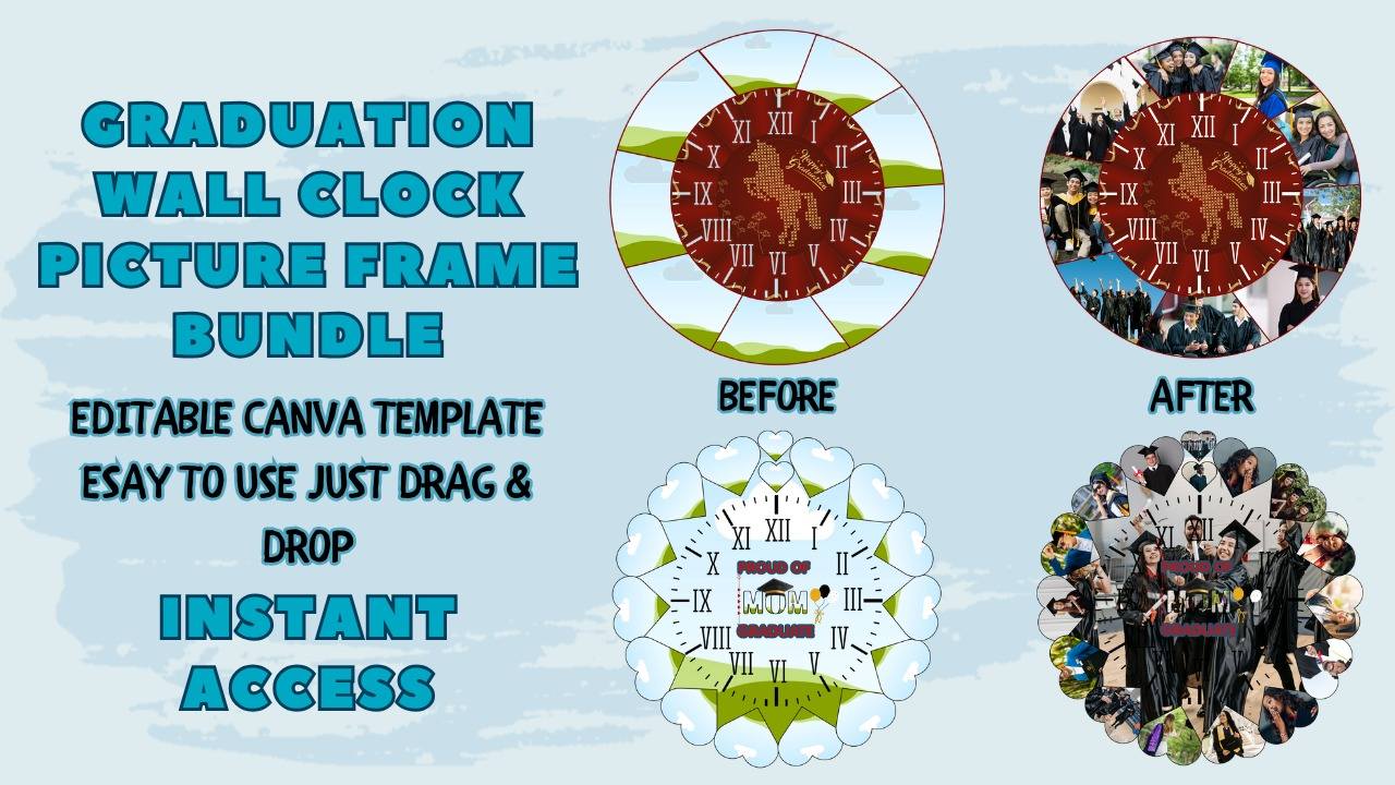 Graduation Wall Clock Picture Frame Bundle Editable Canva Template - Payhip