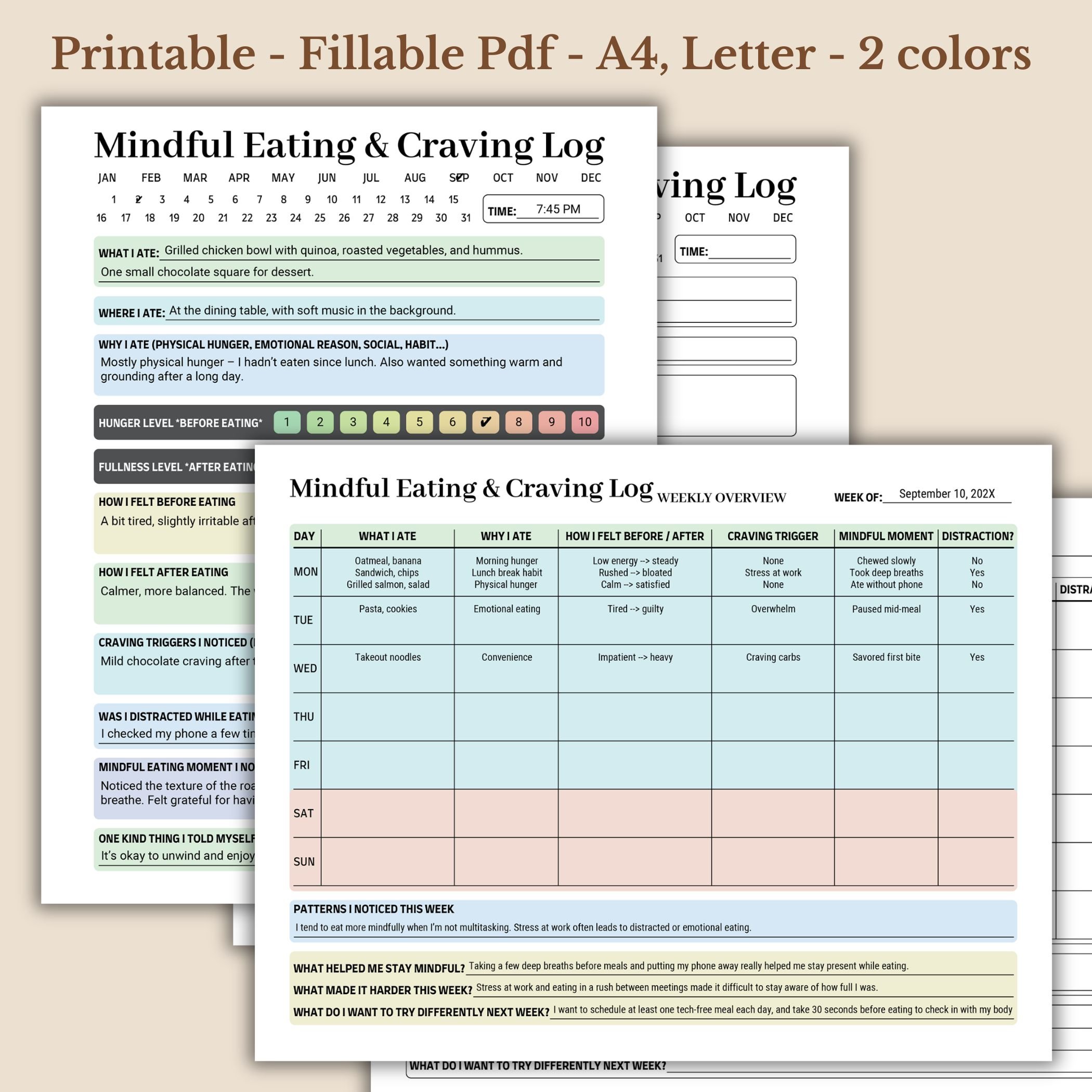 Mindful Eating and Craving Log Printable for Intuitive Nutrition Habits