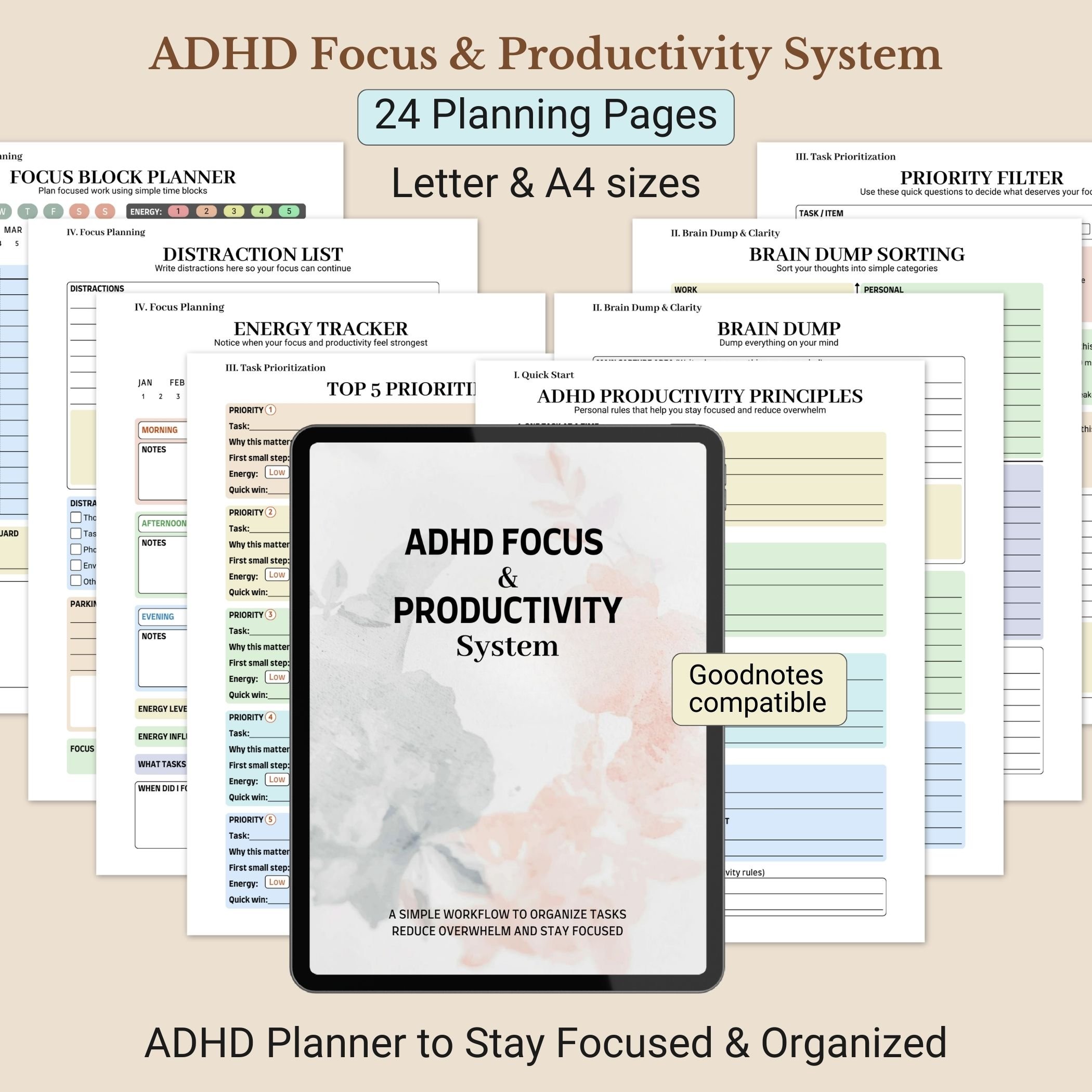 ADHD Focus Planner System Printable PDF for Productivity, Time ...