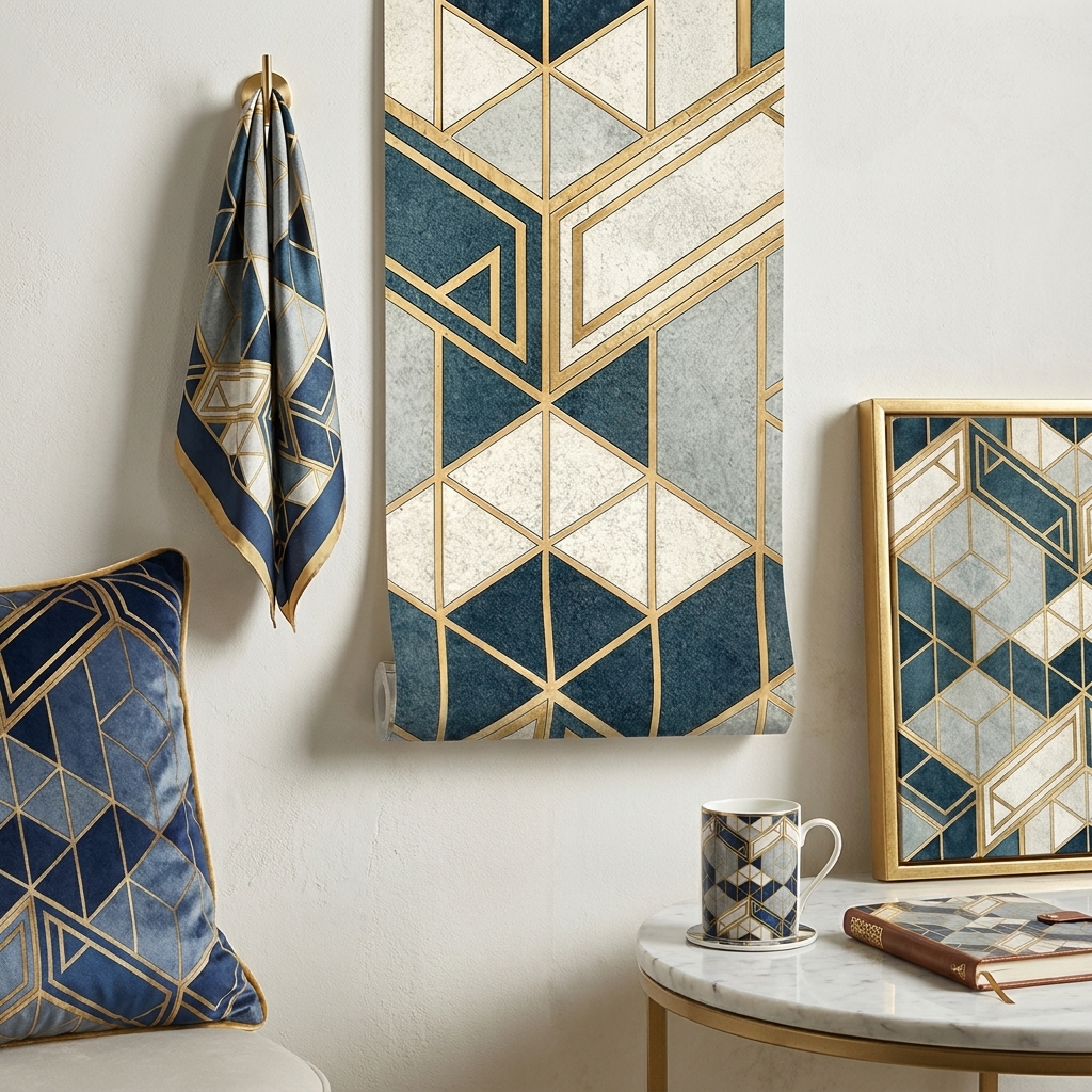 Luxury Art Deco Geometric Seamless Pattern Dark Teal Gold Wallpaper Design for Fabric and Décor