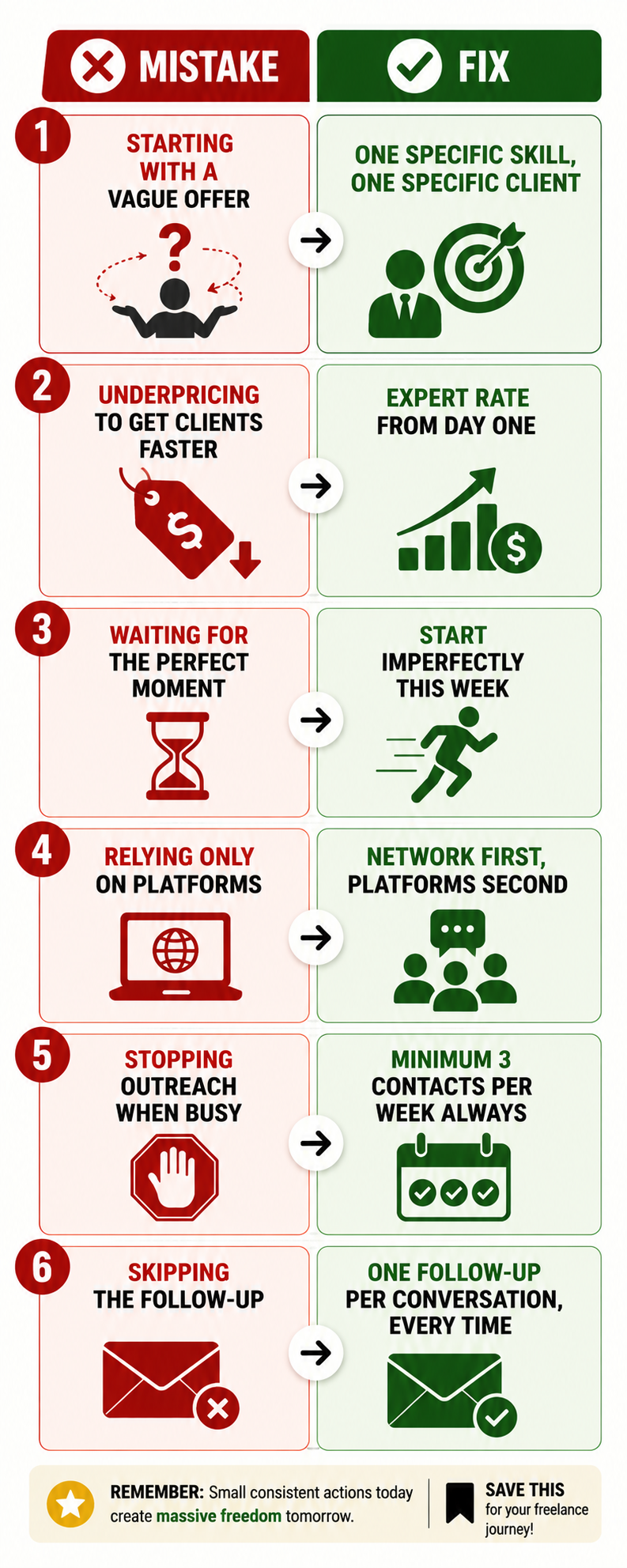 The biggest freelance mistakes laid-off workers make and what to do instead — comparison chart 2026