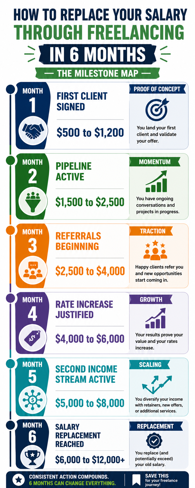 How to replace your salary through freelancing in 6 months — milestone roadmap for 2026