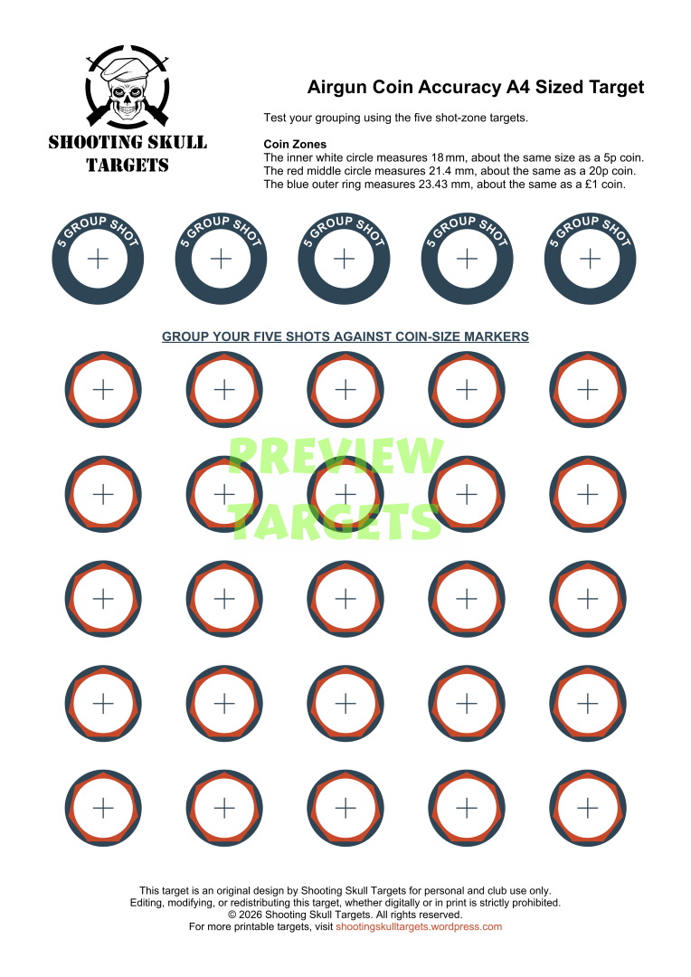 Airgun Accuracy Coin Shot Targets - Printable Target - A4 Size