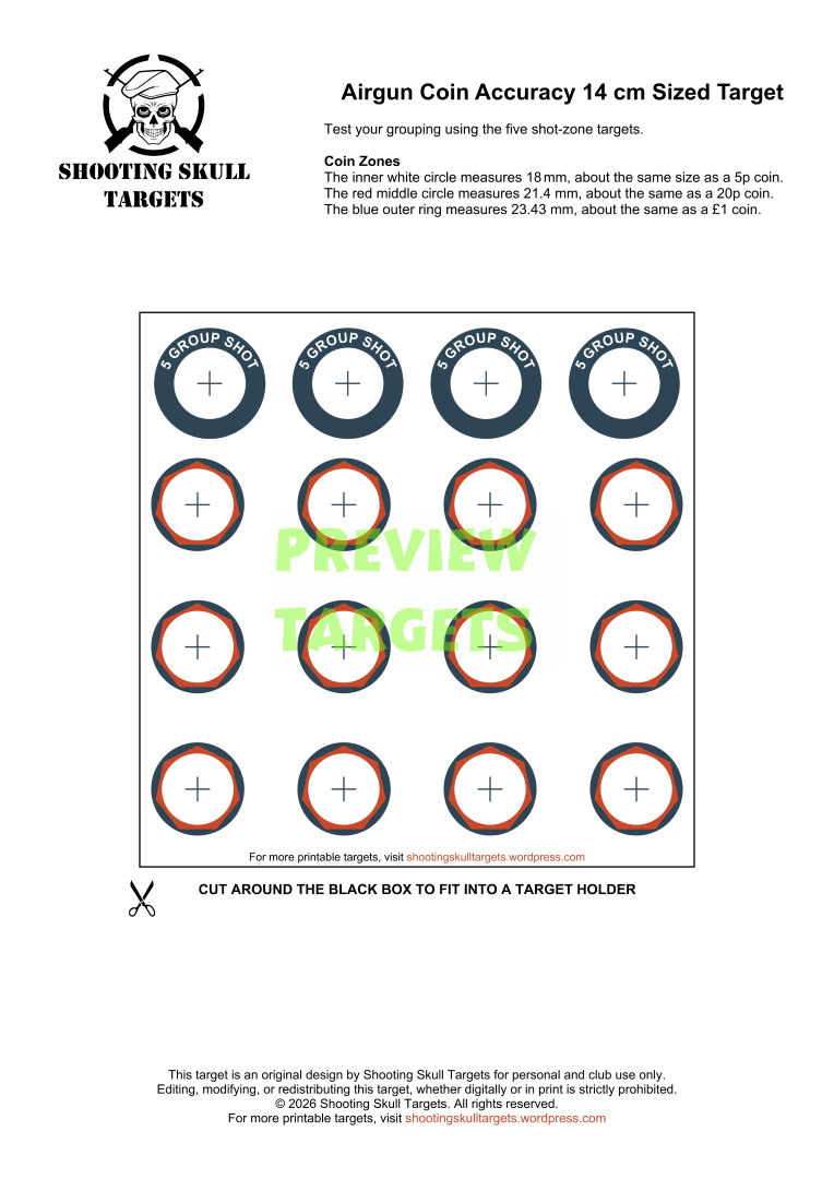 Airgun Accuracy Targets - Printable Target - 14cm Size