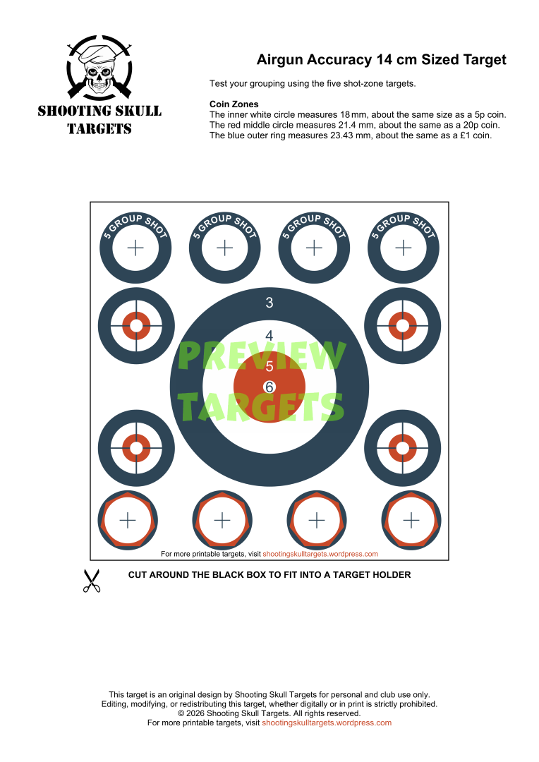 Airgun Accuracy Targets - Printable Target - 14cm Size