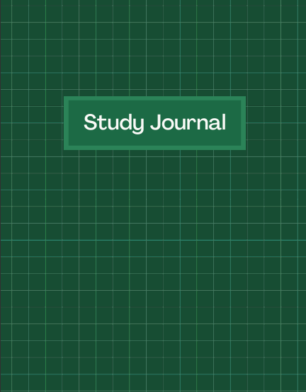 Minimal study journal cover with green accent and title "Study Journal" – undated digital PDF for students who want focus without distraction.