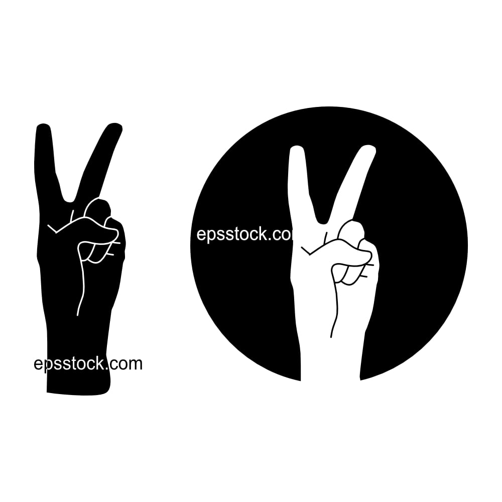 The Sign Of Victory, black isolated vector silhouette