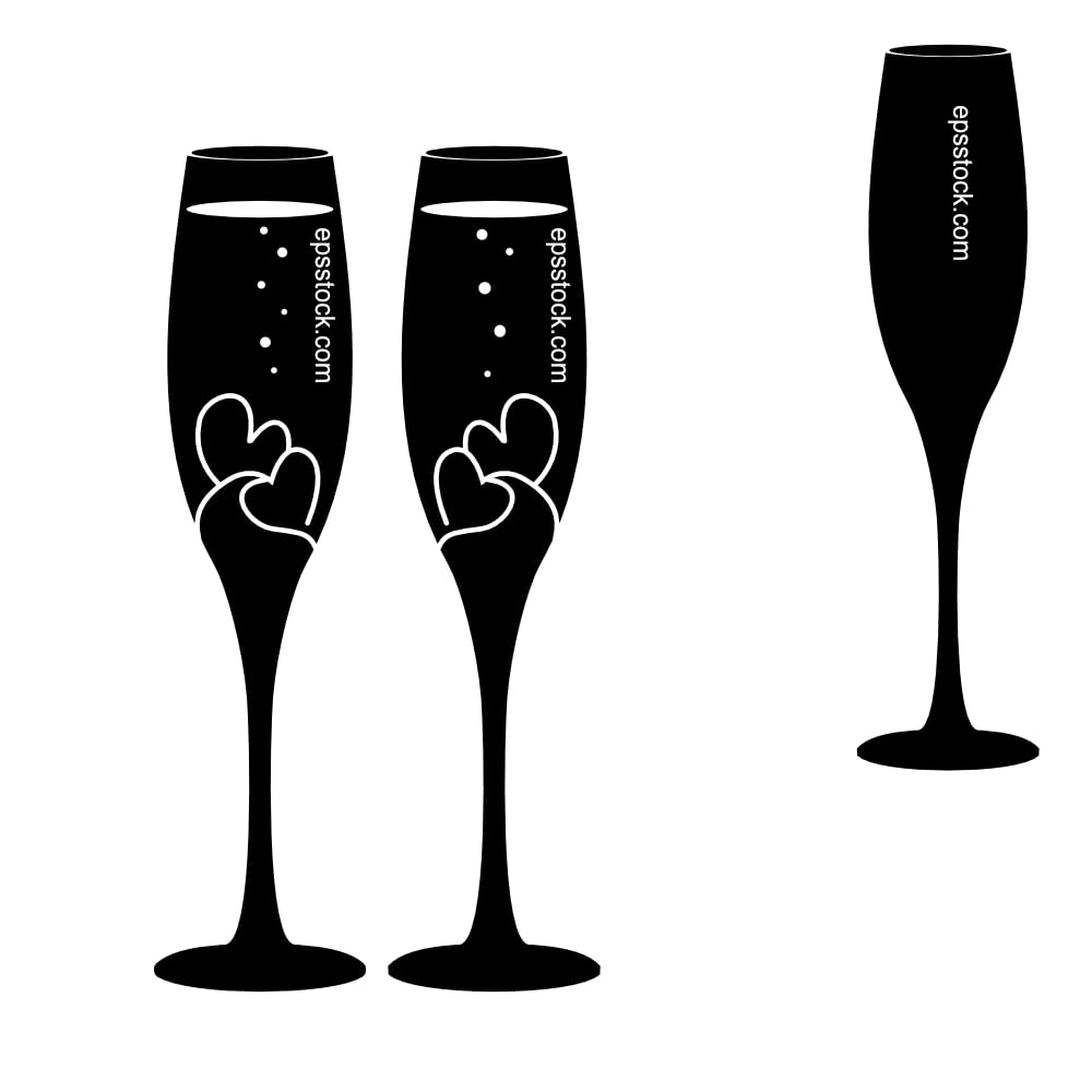 Wedding Champagne Glass , black isolated vector silhouette