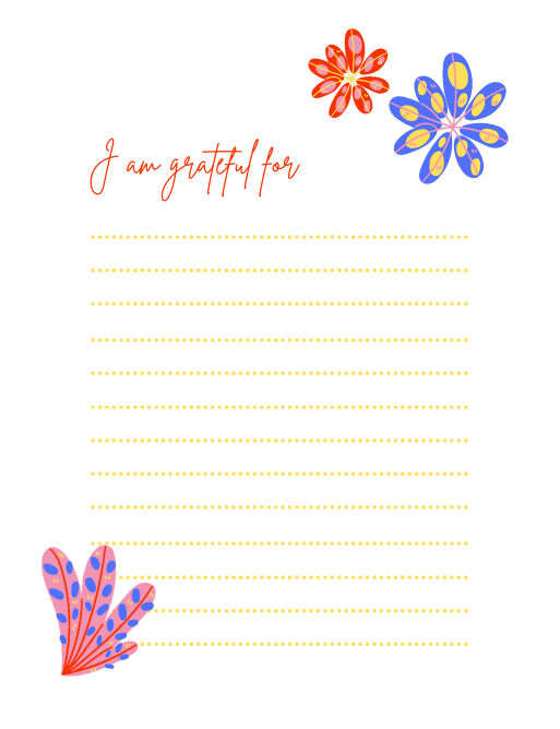 Blank lined notebook page with a large number "1" at the top left. Soft warm background. Space for free writing, sketches, or additional gratitude notes.